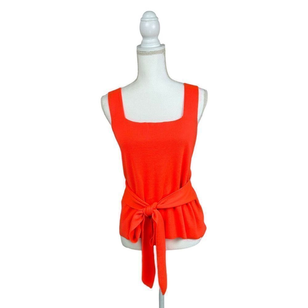 NWT Anthropologie Bright Orange Sleeveless Front Bow Shirt Tank Top Size Large